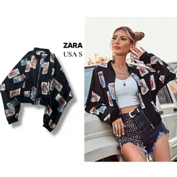 ZARA 자라 일본풍 패턴 집업 블루종 자켓 size S