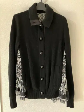 sacai 사카이 백 플리츠 니트 가디건 이소재 블랙 네이비