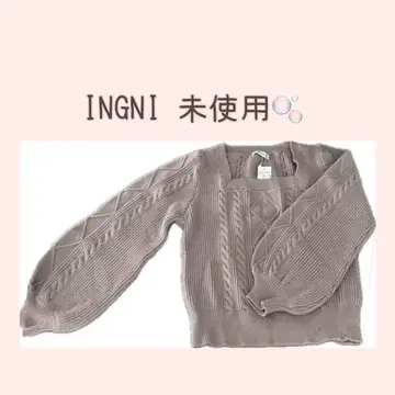 [ 택 포함 미사용 ] INGNI 브라운 스퀘어 케이블 짜임 니트
