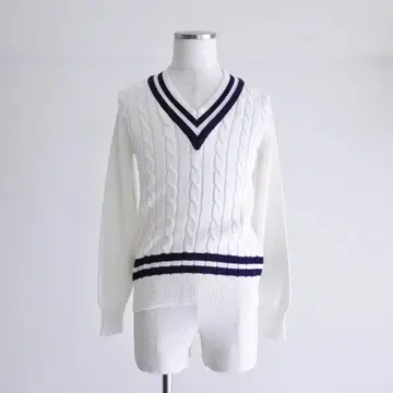 [ 이탈리아제 ] MORGANO 코튼 칠드런 니트 44 화이트 네이비