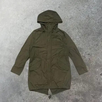 카키 후드티 자켓 후드 부착 남성용 롱 기장 밀리터리풍 멀티 포켓