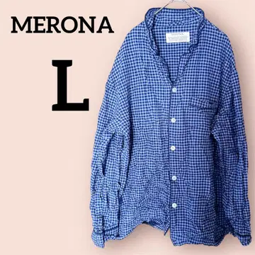 레어 MERONA [ L ] 메로나 파랑 체크 긴팔 셔츠