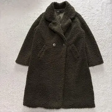 ZARA 테디베어 코트 더블 브레스트 보아 모스그린 L 사이즈