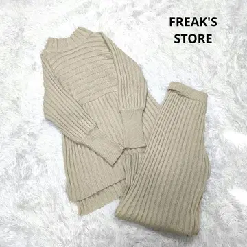 FREAK'S STORE 터틀넥 리브 니트 셋업 베이지