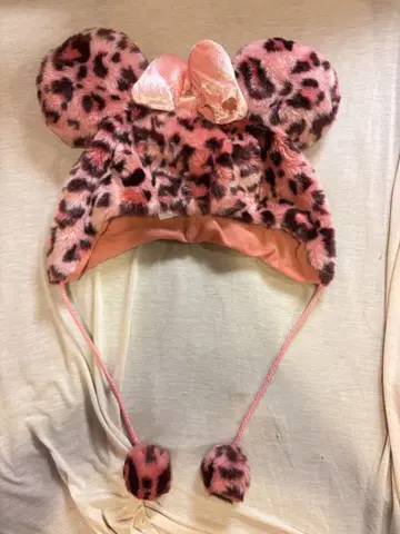 레오파드 무늬 팬캡 핑크