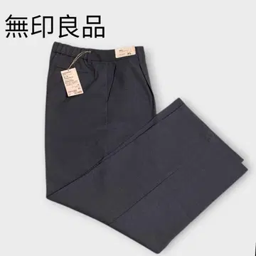 새상품 무인양품 턱 와이드 팬츠 XL 사이즈 속기모 차콜 그레이 스트레치
