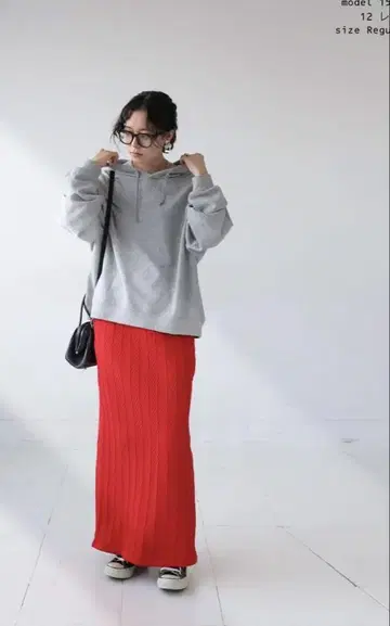 patterntorso 레드 니트 롱 스커트 리브