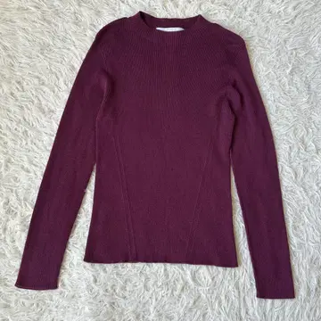 새상품급 ANAYI 아나이 실크 혼방 리브 니트 티셔츠 울 와인색 일본제