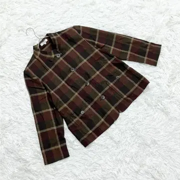 [셰니에 페미닌] (11) 타탄 체크 자켓 밴드 카라 얇은 소재