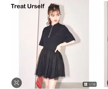 블랙 하이넥 반팔 미니 원피스
