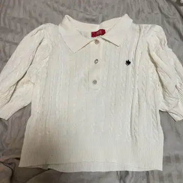 POLO 반팔 폴로 니트 화이트 케이블 짜임