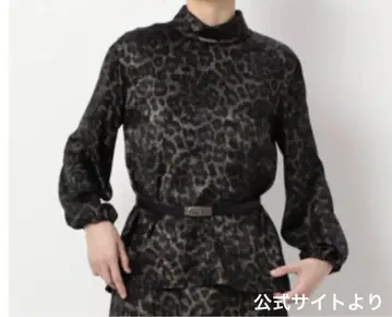 [ 미사용품 ] 레오파드 무늬 하이넥 블라우스 다크 브라운 키요코 타카세