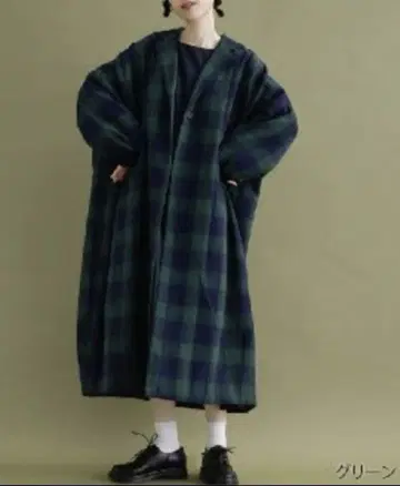 merlot 블록 체크 패턴 빅 실루엣 롱 코트