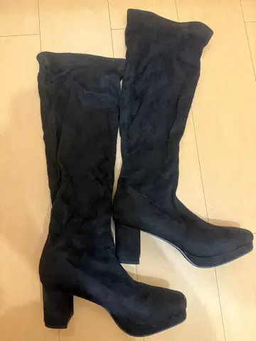 새상품급 블랙 스웨이드 하이힐 롱 부츠