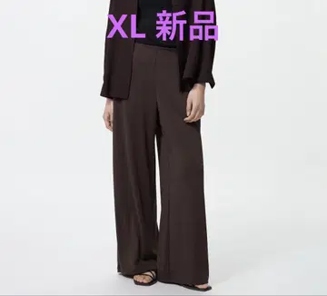 유니클로 크레이프 저지 스트레이트 팬츠 XL 새상품 다크 브라운