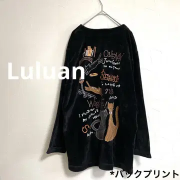 룰루안 Luluan 벨로아 상의 고양이 패턴 블랙