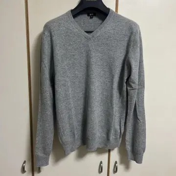UNIQLO 그레이 V넥 캐시미어 스웨터 XL 새상품급