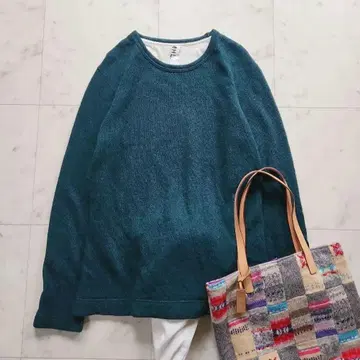 MHL. 니트 스웨터 청록색 코튼울 루즈핏 L 사이즈 일본제