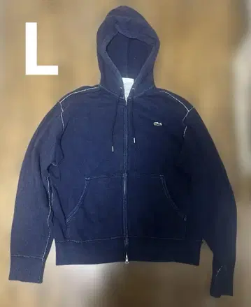 LACOSTE 네이비 데님 원단 집업 후드티 US L