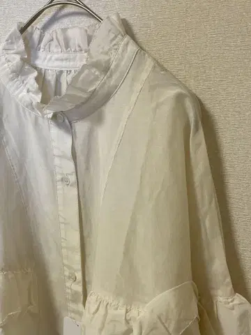 코튼 실크 티어드 프릴 슬리브 블라우스 미사용 스픽 앤 스팬