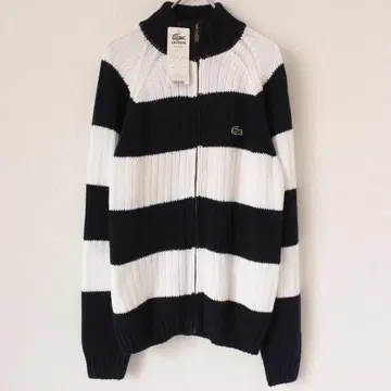 [택 포함 새상품] LACOSTE 니트 지퍼 블루종 L 사이즈 보더