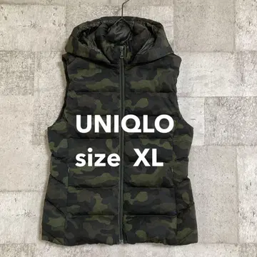 UNIQLO 카모플라주 다운 베스트 후드 여성용 XL 사이즈