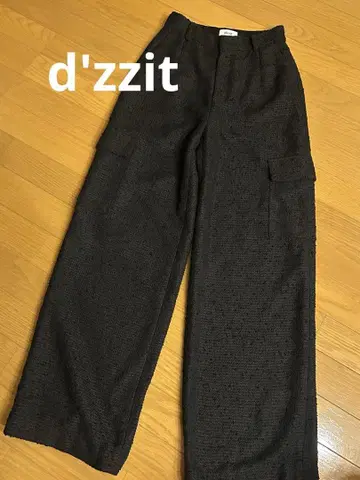 새상품급 d'zzit 블랙 트위드 와이드 카고 팬츠