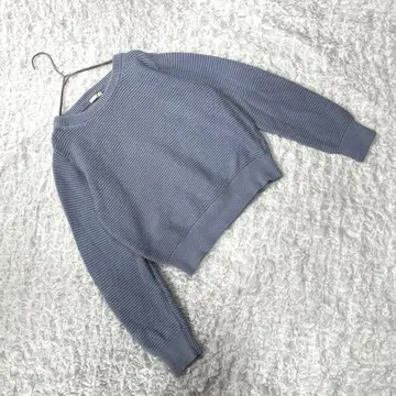 [ 지유 ] ( L ) 크롭 니트 라이트 블루 리브 가을 겨울 코디