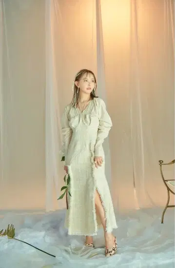crayme, 프린지 트위드 원피스(white)