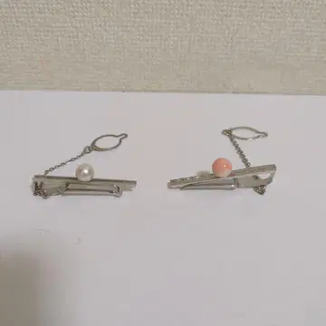 실버 넥타이핀 펄 핑크 비즈