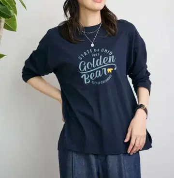 Golden Bear 골든베어 로고T셔츠, 긴팔 티셔츠, 네이비