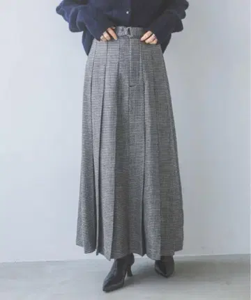 지나시스 벨트 부착 라메 체크 롱 스커트 저널 스탠다드
