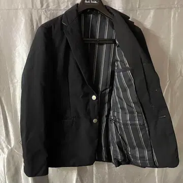 투모로우랜드 다운 테일러드 스트라이프 센터벤트 은버튼