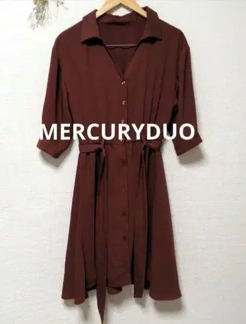 MERCURYDUO 머큐리 듀오 원피스 무지 오샤레 와인 레드