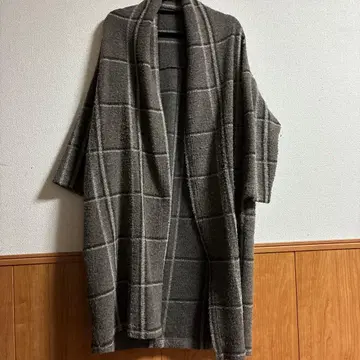 그레이 체크 무늬 롱 코트 M