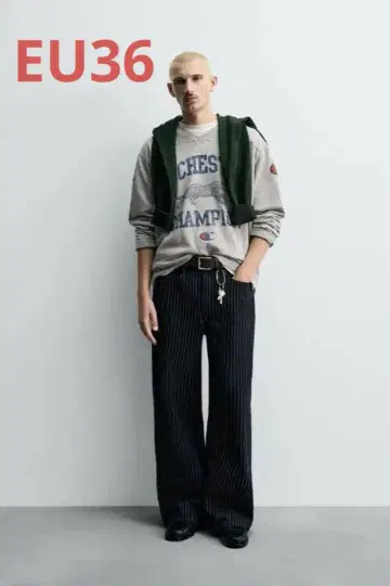 챔피언 x 자라 스트라이프 배기 핏 청바지 EU36