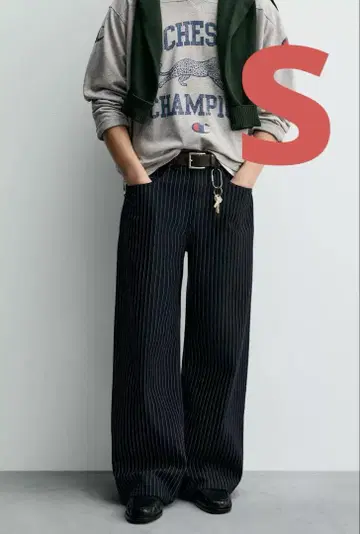 CHAMPION X ZARA 스트라이프 배기 핏 청바지 36