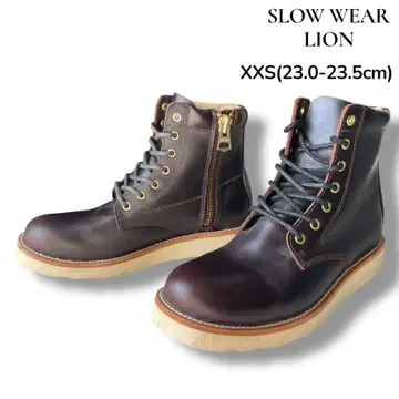 미사용품 SLOW WEAR LION 사이드 지퍼 오일 가죽 부츠 XXS