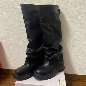 블랙 가죽 롱 부츠