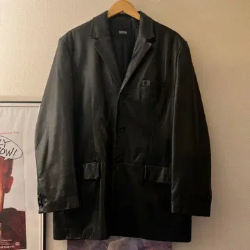 HUGO BOSS 테일러드 램 가죽 가죽 자켓 블랙