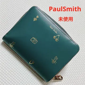 미사용 PaulSmith 믹스 두들 가죽 접이식 지갑 그린 녹색