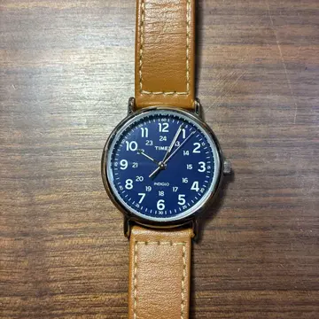 Timex 시계 네이비 가죽 밴드