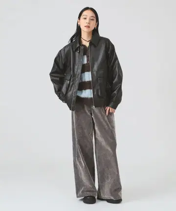 Ray BEAMS 블랙 인조 가죽 가죽 자켓