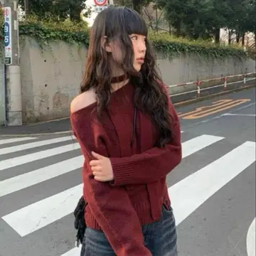 오프숄더 니트 스웨터 anyonemore 에니원모어