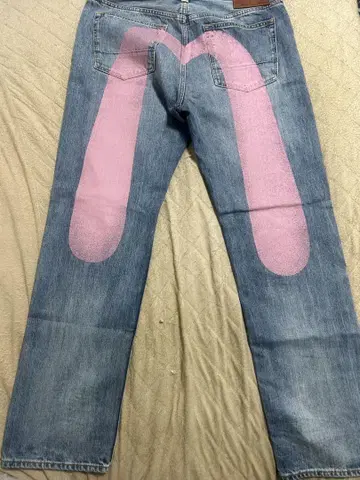 EVISU 스트레이트 데님 33x34 핑크 프린트