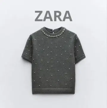 새상품 ZARA 반팔 니트 그레이 펄 비쥬