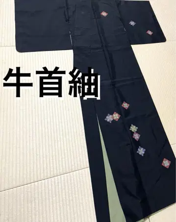 우시쿠비츠무기 블랙 베이스 염색 고급 츠케사게 문 없음