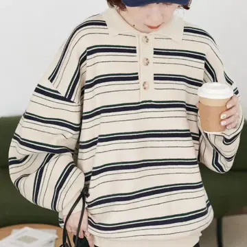 새상품 Discoat 멀티 보더 니트 폴로