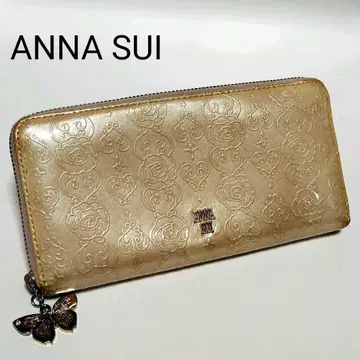 ANNA SUI 장지갑 베이지 라운드 지퍼 로즈 하트 버터플라이