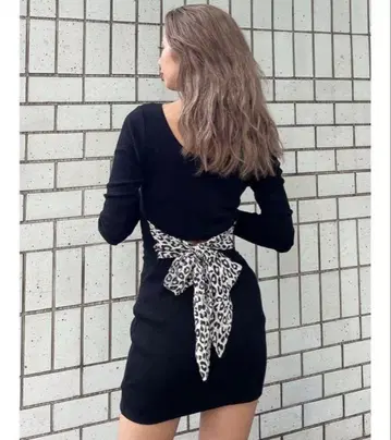 GYDA 제이다 백리본 골지 미니 원피스 블랙 긴팔
